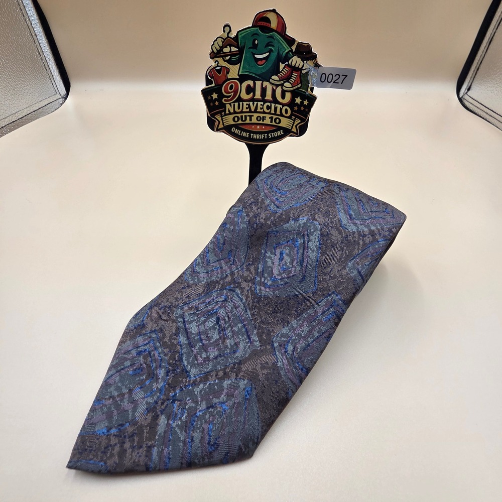 Enrico Coveri Mens Silk Tie Brown Blue Geometric Abstract Hand Made in‎ Italy